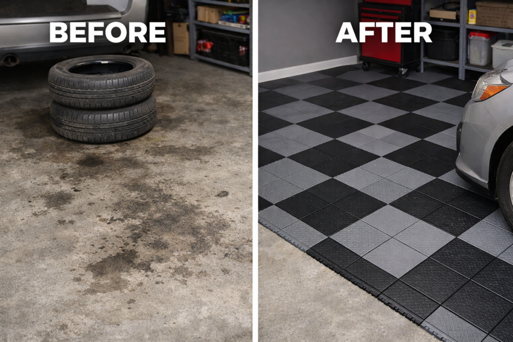 ガレージのコンクリート床は一度汚れると戻らない｜タイルで“予防”するという選択